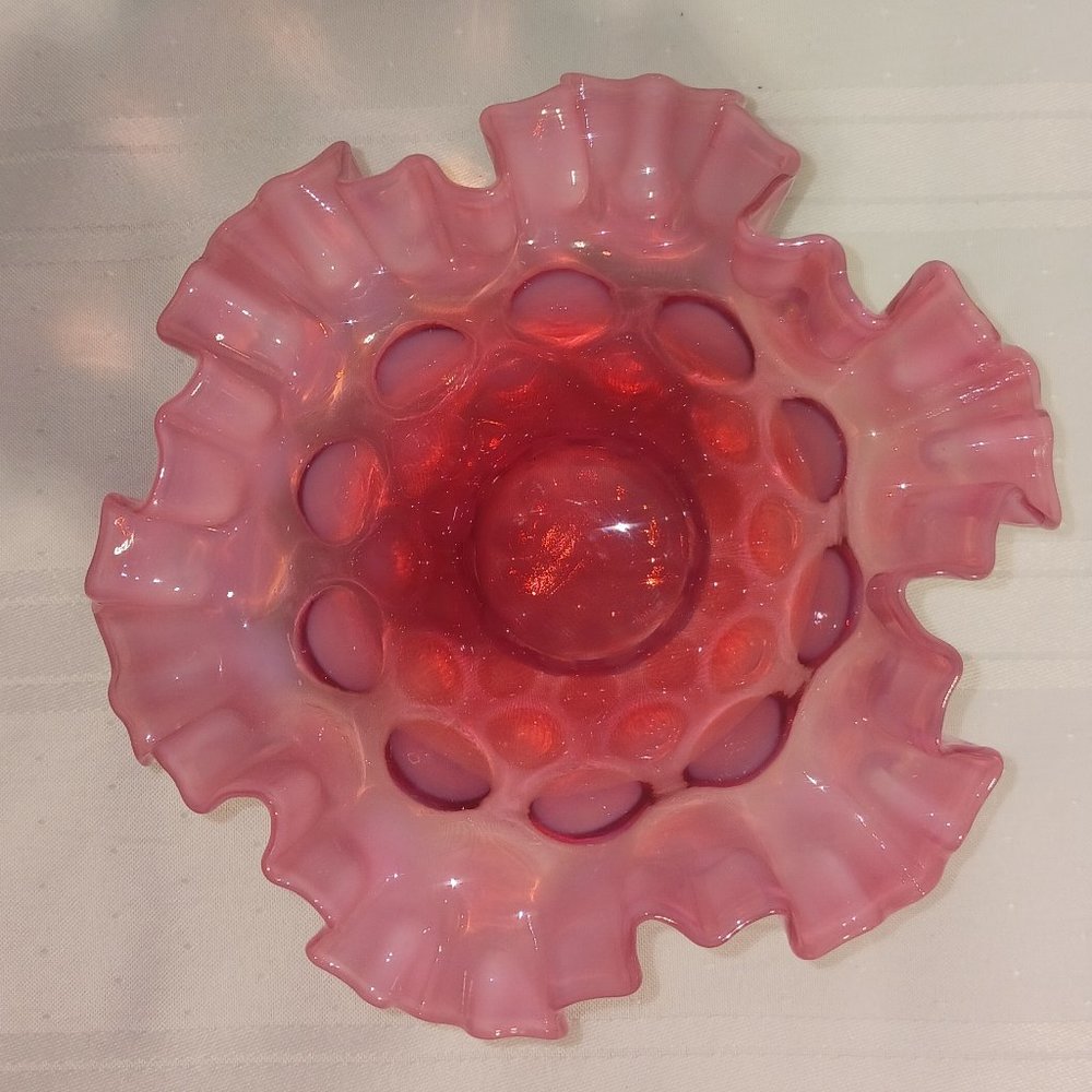 Vintage Fenton Cranberry Opalescent Coin Spot Ruffle Top Dish/Bowl - Picture 4 of 5